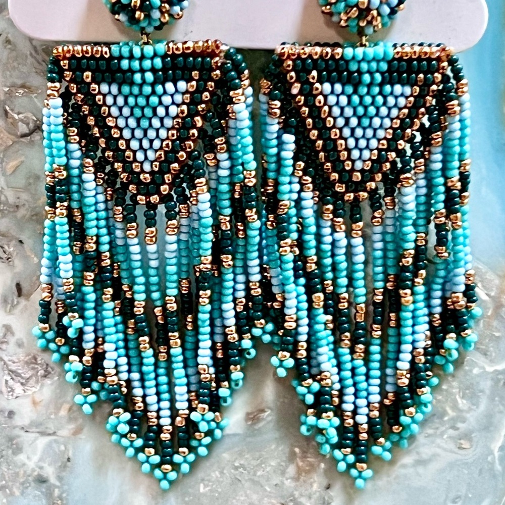 πΊπHPππΊ NWT Anthropologie Deepa Beaded Fringe Chandeliers - Picture 3 of 16
